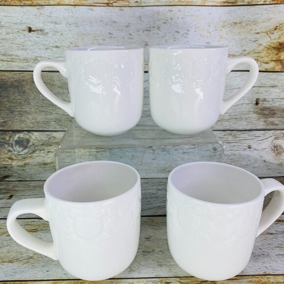 Thomson Pottery FRUIT GARDEN Embossed White Earthenware 12oz Cups Mugs Set of 4 - Picture 2 of 15